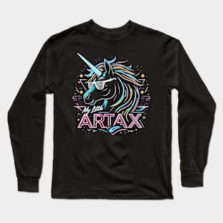 Neon unicorn artwork, futuristic mood, black style, wearing sunglasses, My little artax Long Sleeve T-Shirt